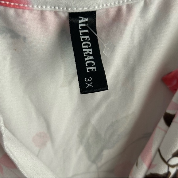 3xl floral short sleeve blouse Allegrace Women’s pink white top 3x shirt - Picture 6 of 7